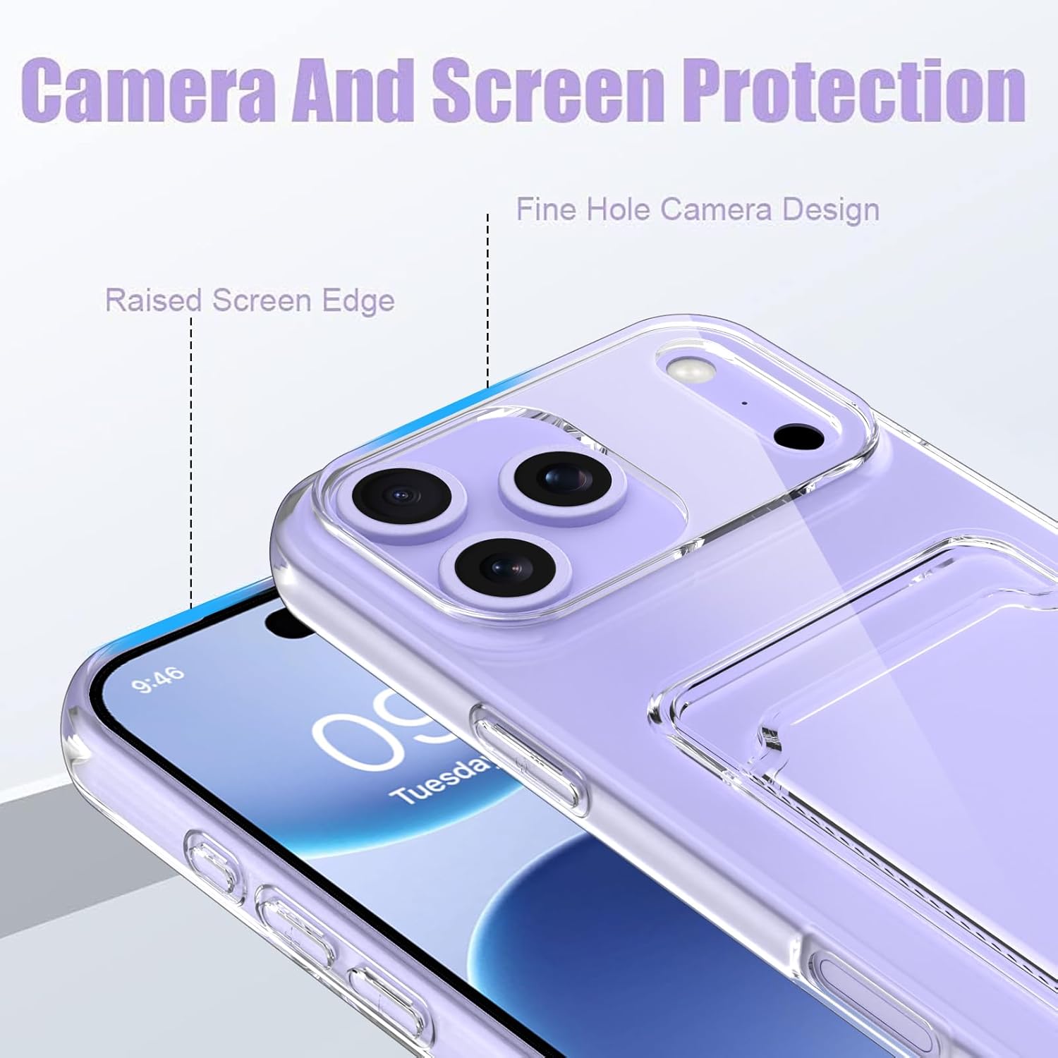 MZELQ Compatible with iPhone 17 Pro Case 2025 TPU Card Holder Wallet,Camera Protection + Screen Protector Soft Card Slot Phone Cover for Girls Women -Clear - Image 3