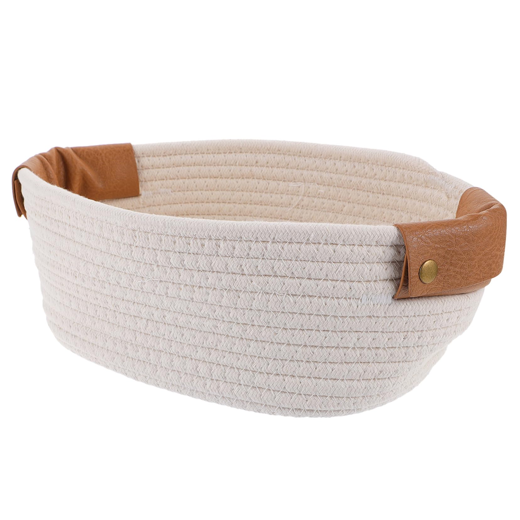 Panier de rangement en coton et cuir avec poignée design unique pour jouets et accessoires