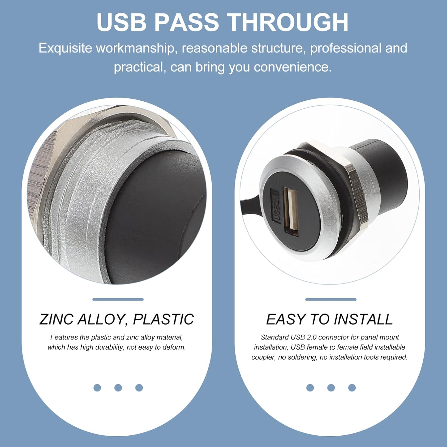 4pcs USB Pass Through Connector Industrial USB Panel Mount Coupler Female to Female Adapter for Desktop Laptop Media Player High-Speed Data Transfer Charging