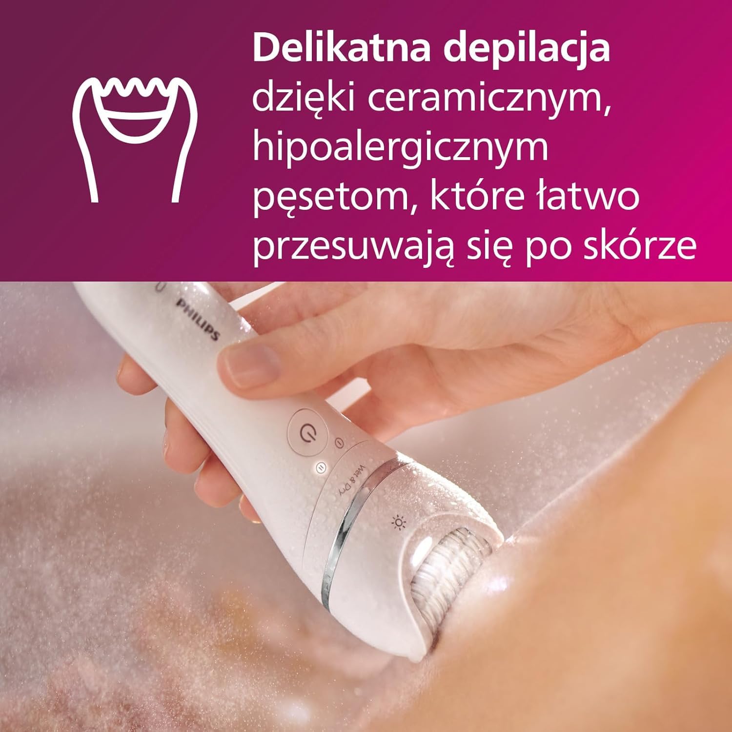 Philips Depilator z serii 8000, bezprzewodowy depilator na mokro i na sucho do nóg i ciała, z 6 akcesoriami, trymerem i szczoteczką złuszczającą, model BRE715/00