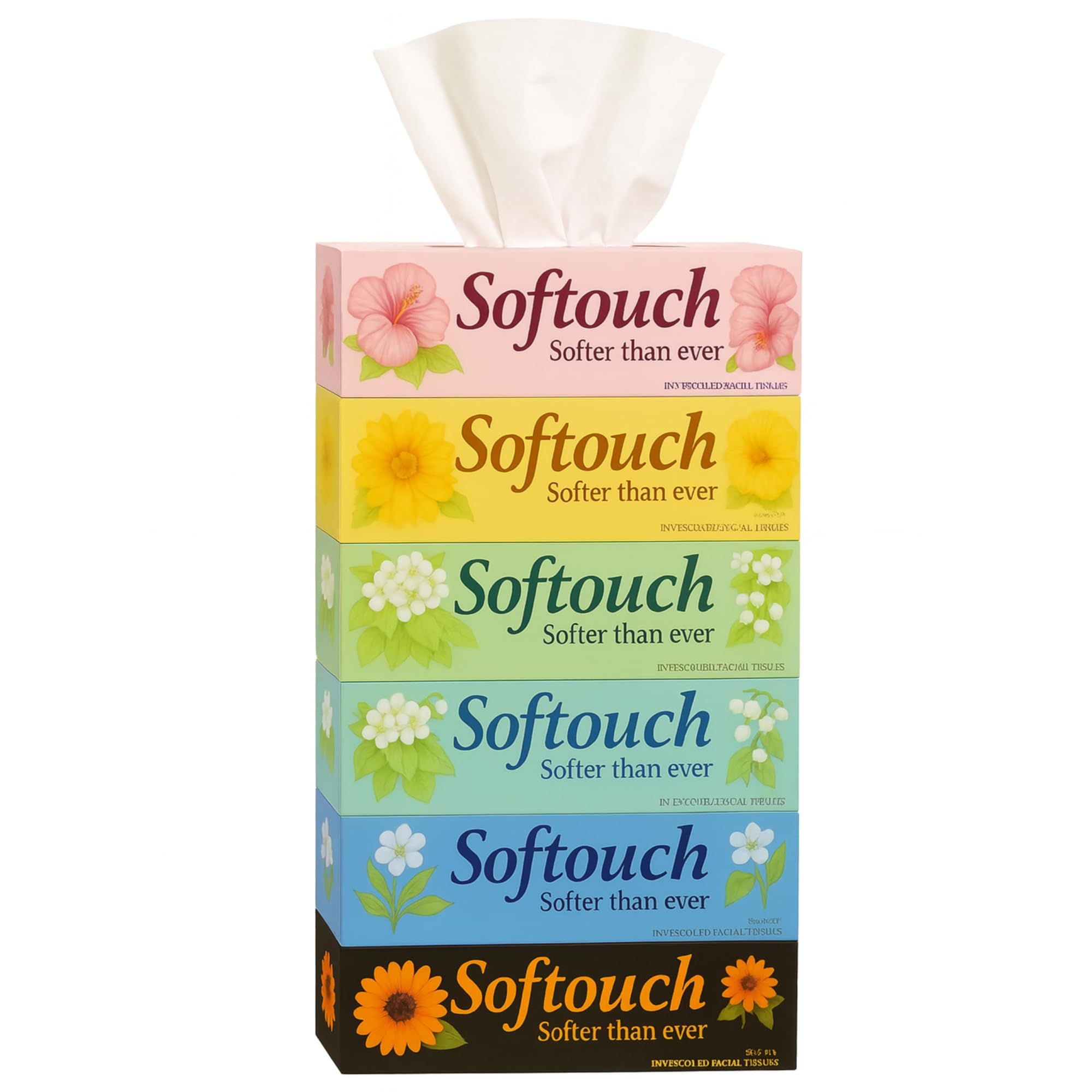 Softouch 2 Ply Face Tissue-100 Pulls Each Box (200 Sheets) Pack of 6-600-1200 sheets