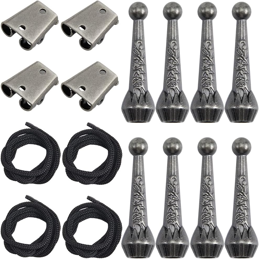 GORGECRAFT 4 Sets Bolo Tie Tips Replacement End Caps Kit Iron Bolo Tie Findings Kit Tie Buckle Accessories with 8Pcs Alloy Cord End 4Pcs Tie Slide Clasps 4Pcs Tips Cord for Bolo Tie Making (Platinum)
