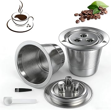 2pcs Reusable Stainless Steel Coffee Pods for Ninja Coffee Maker, Refillable K Cups Coffee Filters for Ninja CFP201 CFP300 CFP301 CFP305 CFP307 CFP400, Coffee Machine Accessories with Brush and Scoop