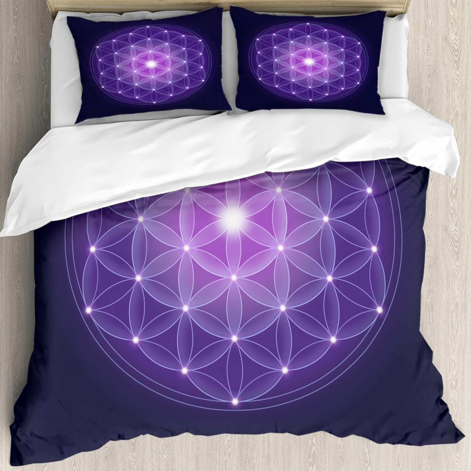 Housse de couette anti-allergie bleu foncé Fleur de Vie 228x264cm
