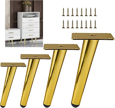 Pxzybd 4 Pcs Furniture Table Legs,Modern Metal Oblique Furniture Legs,Furniture Feet Black/Gold,DIY Replacement Legs,Sofa Cabinet Desk Coffee Table Support Legs,Easy to Install,Gold-20cm7.9in