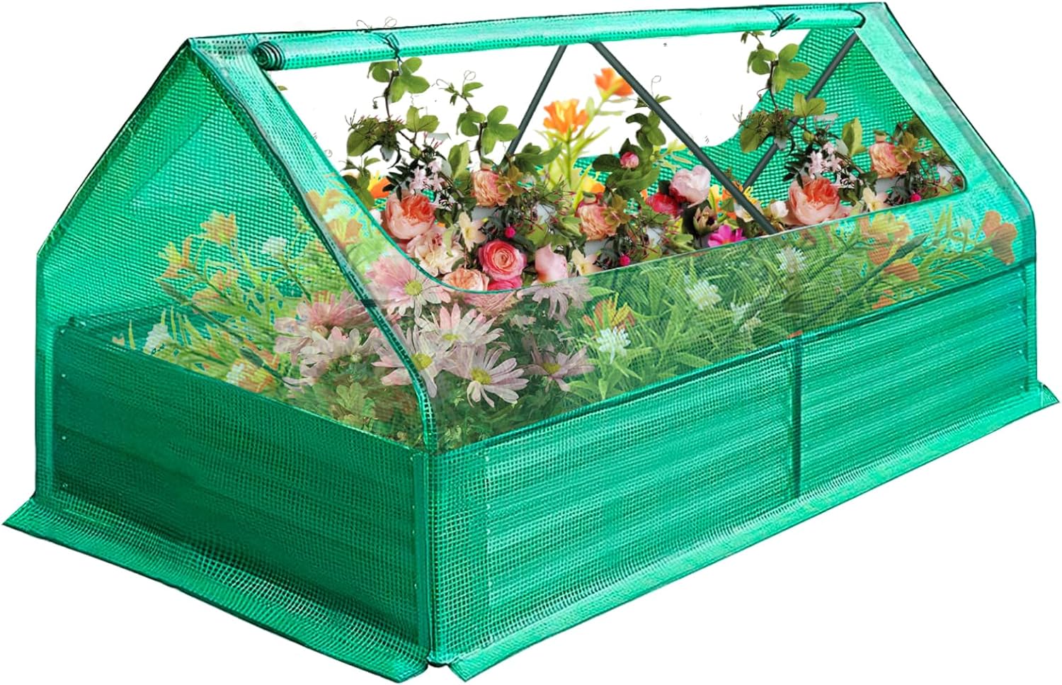 6x3x1 Galvanized Raised Garden Bed with Cover, Ground Garden with Greenhouse, Large Zipper Windows Garden Box for Vegetables, Flower, Herb
