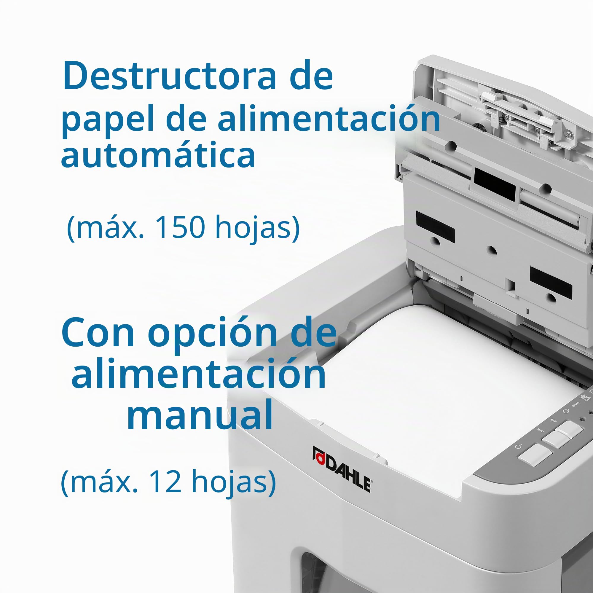 Dahle ShredMATIC 150 Destructeur Automatique (150 Feuilles, Fonctionnement sans Huile, Anti-bourrage, Coupe croisée, pour la Maison et au Bureau) 24L Blanc/Gris