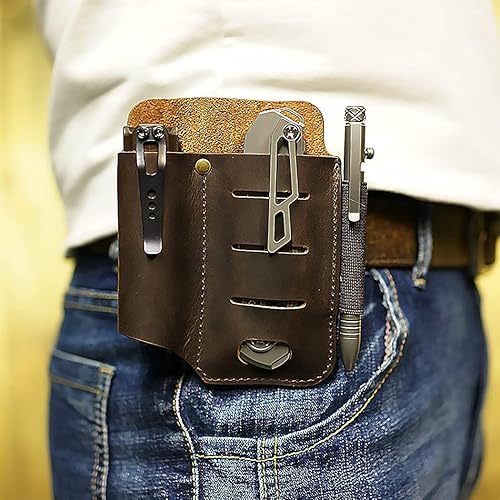 Miniatura 7 de VIPERADE PJ15 Funda multiherramienta para cinturón, funda de cuero EDC, funda de linterna de cuero, organizador de cinturón EDC, organizador de