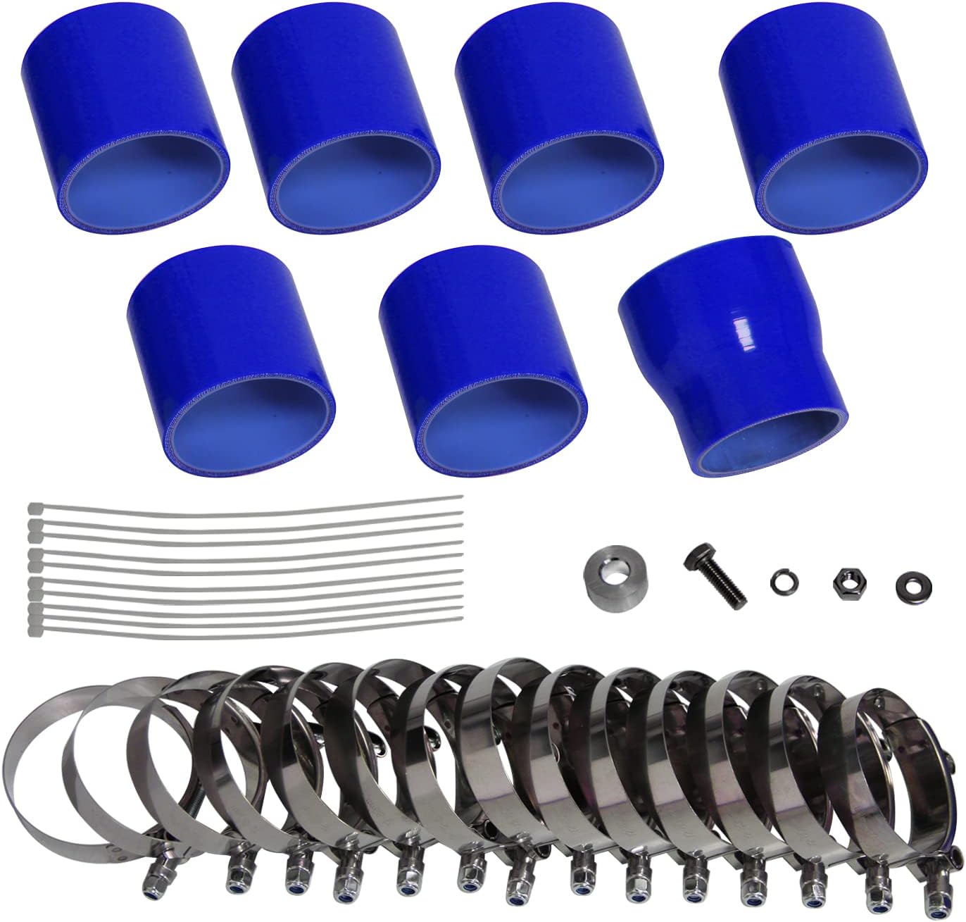 Turbo Intercooler Piping Kit compatible with Chaser Cresta Mark II JZX90 92-96;JZX100 96-01 Type 24E 1JZ-GTE Engine 2.5L Turbo (Pipe Silver-Hose Blue)