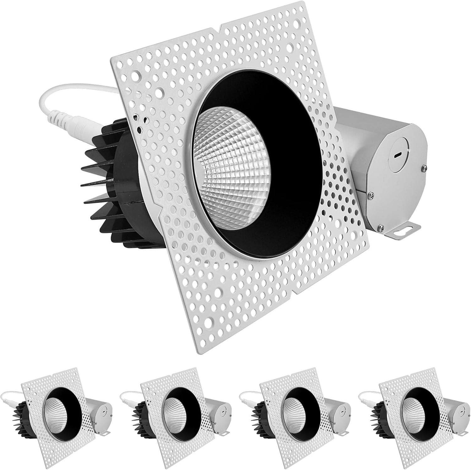 LUXRITE 4-Inch LED Trimless Recessed Spotlight with Black Reflector Trim Replacement 25W, 2000LM, 2700K-5000K, 38° Beam Angle, Dimmable, Push-n-Lock, CRI90, Damp & IC Rated, ETL White + Black