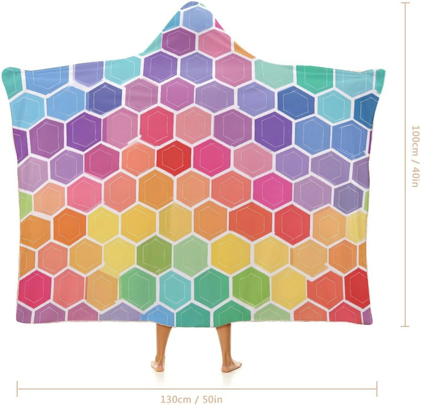 Colorful Hex Pattern Wearable Blanket Oversized Throw Cape | Cozy Hooded Blanket Gifts for Women Men