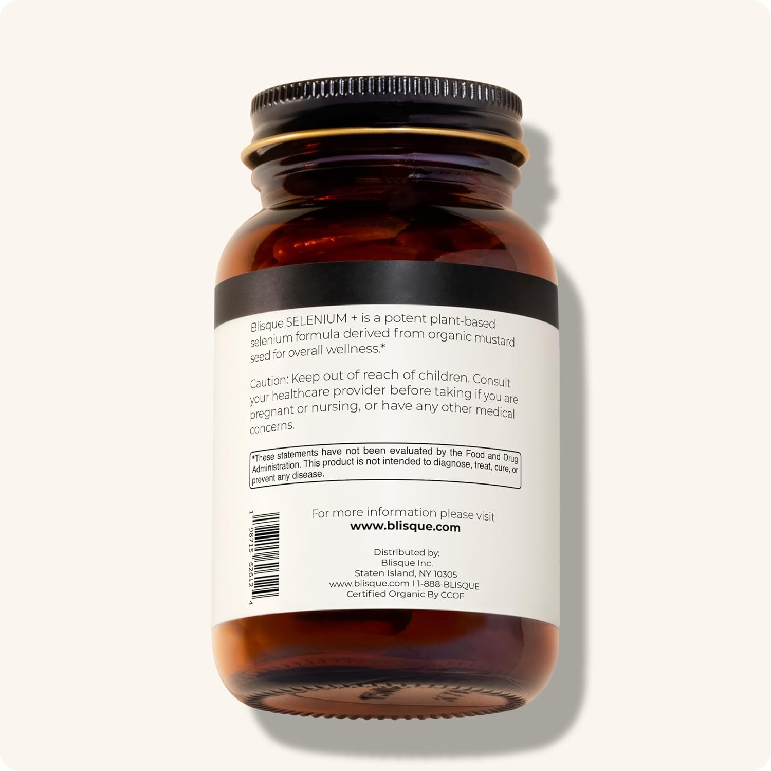 Blisque - Organic Selenium for Thyroid Support, Immune System, and Heart Health | with Organic Mustard Seeds | Authentic and Natural | 90 Capsules