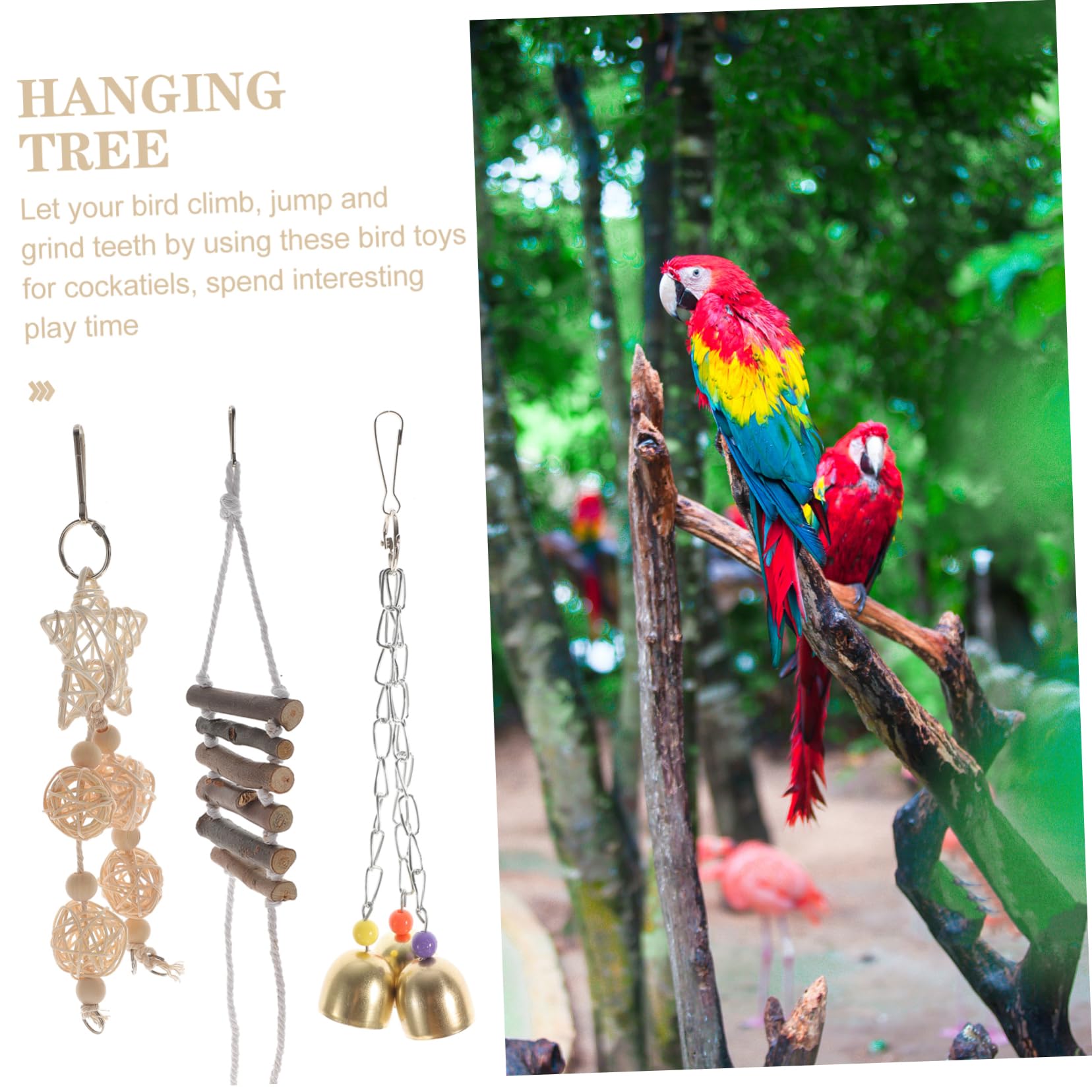 Toyvian 9 Pièces Jouets D'oiseau à Corde à Bois Mâcher Naturel Perroquet Jouets De Broyage d'oiseaux Jouets De Recherche De Nourriture pour Oiseaux Jouets Calopsittes en Bois