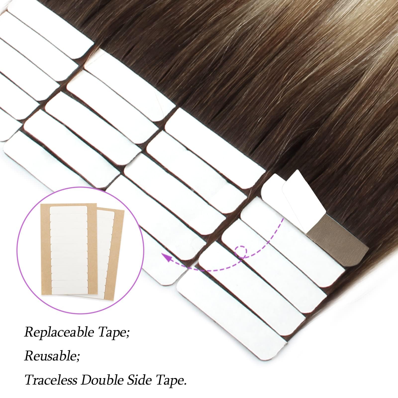 ABH AmazingBeauty Hair Remy Tape in Hair Extensions Ash Brown-Beach Blonde with Dark Brown Root R3-8-613 Semi-permanent Pre-taped Double Sided Rooted Highlight Tape ins 14 Inch - Image 4