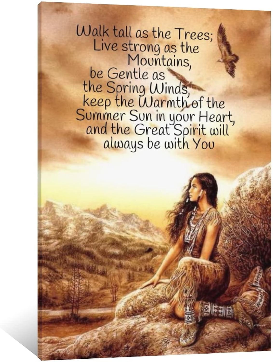 XLPOP Native American Indian Women Spiritual Quotes Canvas Wall Art Posters Gifts Bedroom Paintings Home Decor Hanging Picture Framed,12x18inch(30x45cm)
