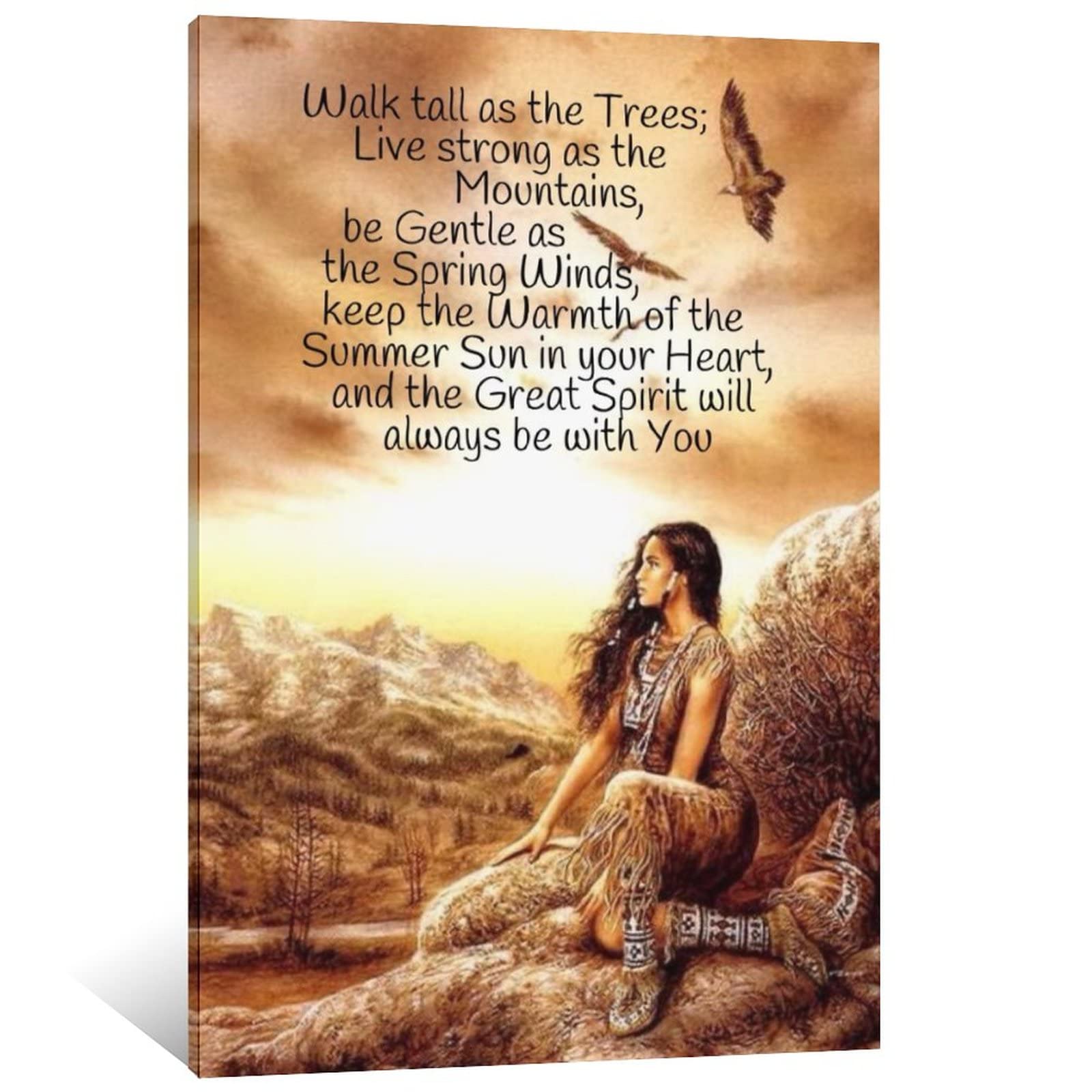 XLPOP Native American Indian Women Spiritual Quotes Wall Art Canvas Decorative Bedroom Paintings Home Decor Picture Artworks Posters Framed,16x24inch(