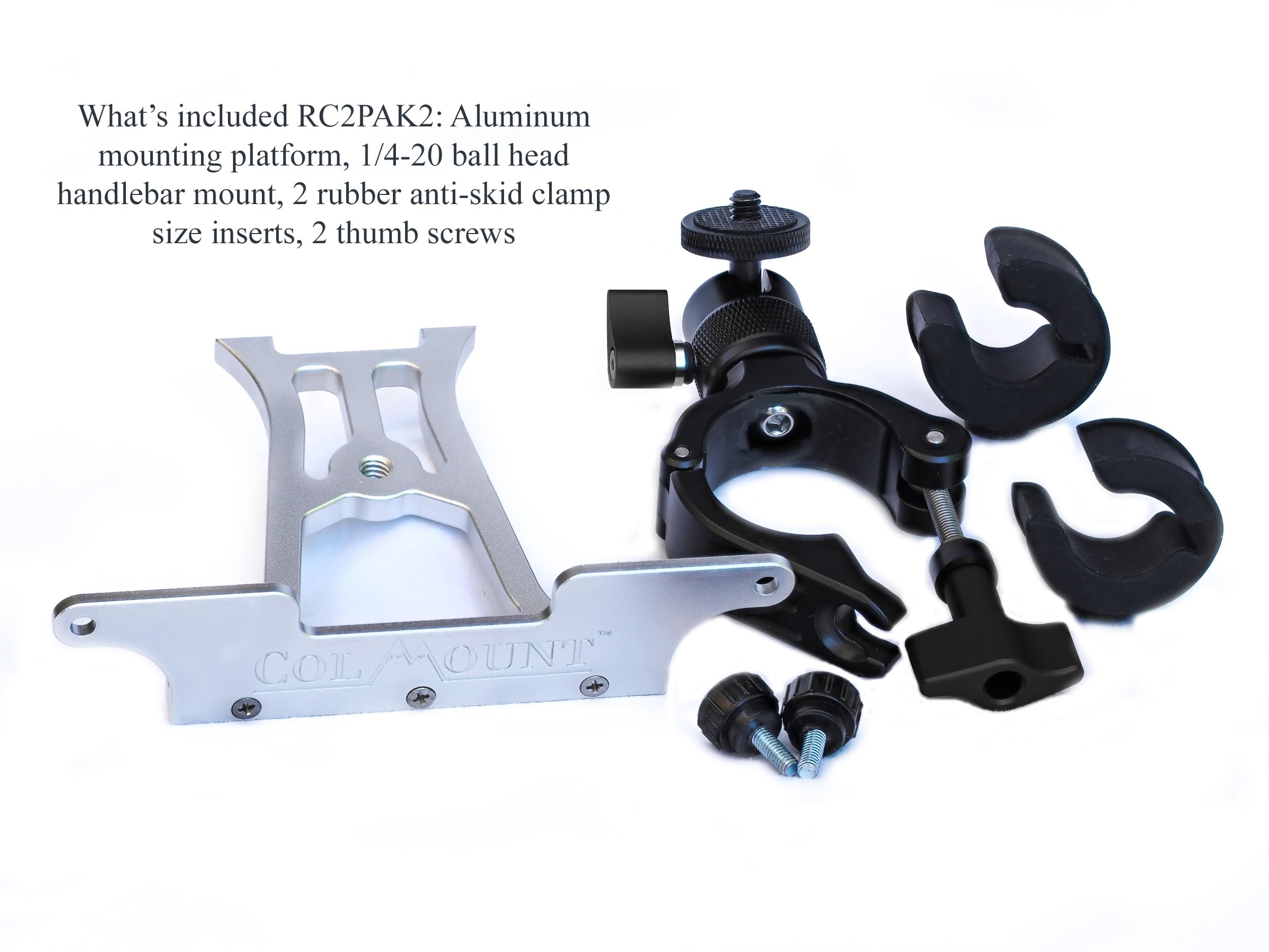 ColMount DJI RC 2 Drohnen-Controller-Aluminium-Halterung für Fahrrad, Boot, Motorrad, ATV, UTV, Stativ usw. und Fahrradlenkerhalterung, 360° drehbar, 1/4-20 Kugel mit Feststellklemme
