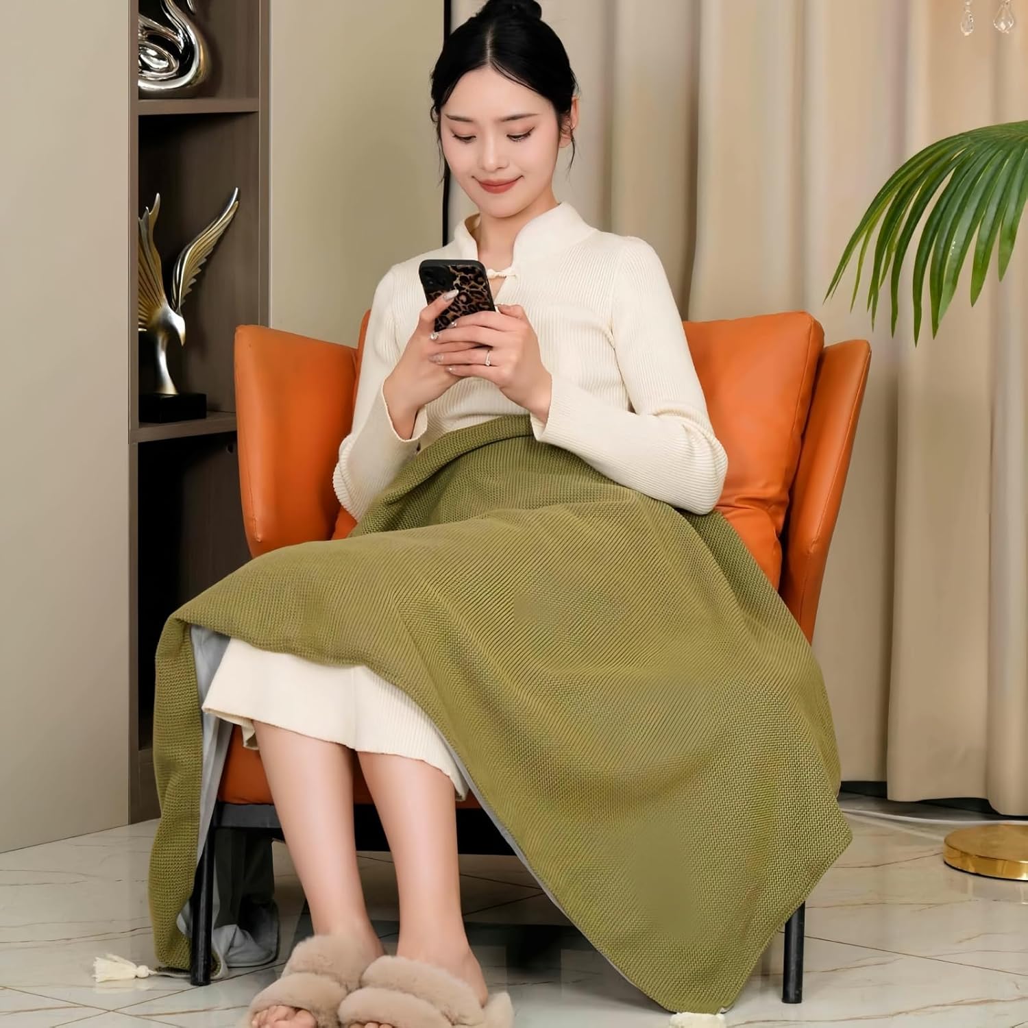 Women's Heated Shawl Wrap - 59.06 * 31.06 Inch USB Electric Heating Blanket for Neck and Shoulders, Cordless & Portable Fast Warming Wearable Blanket, Machine Washable (Green)