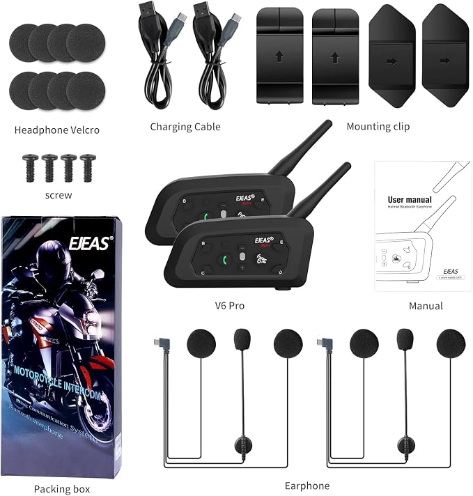 Auriculares Bluetooth para casco de moto EJEAS V6 Pro 2 piezas miniatura 7