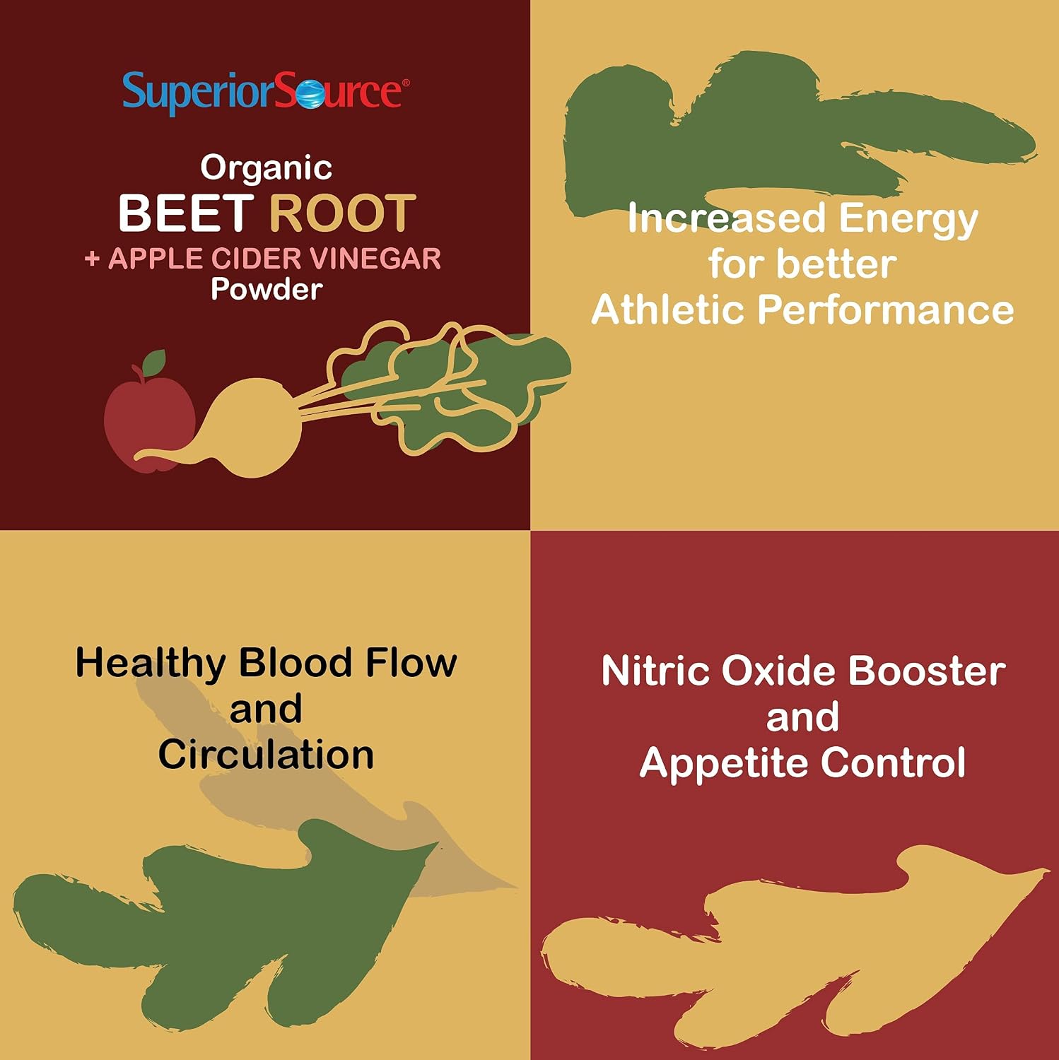 Superior Source Organic Beet Root + Organic Apple Cider Vinegar Powder, 30 (7 g) Servings, Nitric Oxide Booster, Energy, May Support Heart Health, Immunity & Detox, Non-GMO