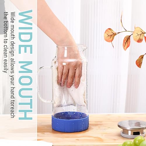 Miniatura 6 de Jarra de vidrio con tapa, jarra de agua de vidrio calientefría, jarra de vidrio con asa, jarra de vidrio para refrigerador, té helado, café, jugo,