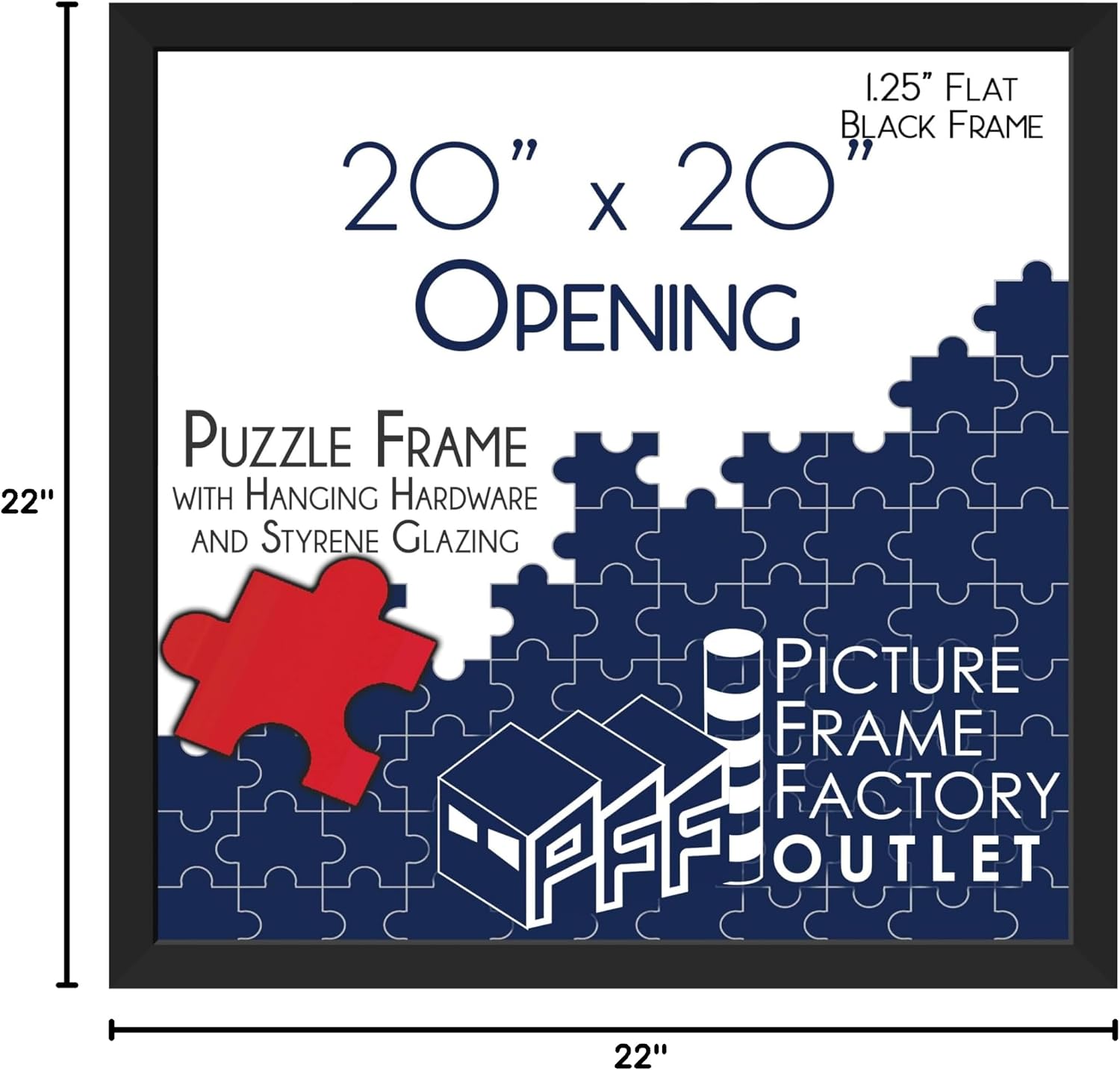 PictureFrameFactoryOutlet PFF 20x20 Inch - Premium 1.25" Black Profile - Picture Frame for Artwork, Puzzles, Photos, Certificates