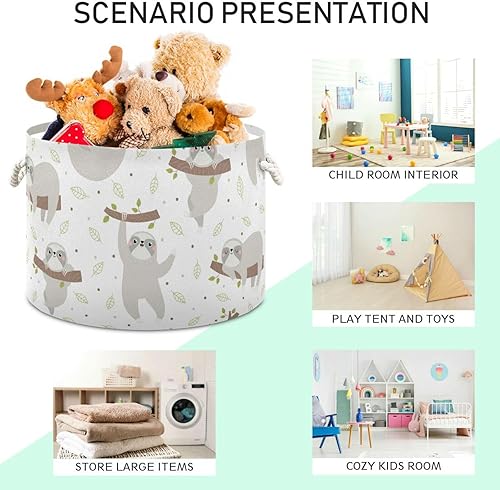 Miniatura 4 de Kigai Cesta de cuerda de algodón de perezoso, cesta redonda grande para ropa sucia para bebé, manta de juguete, contenedor de almacenamiento para