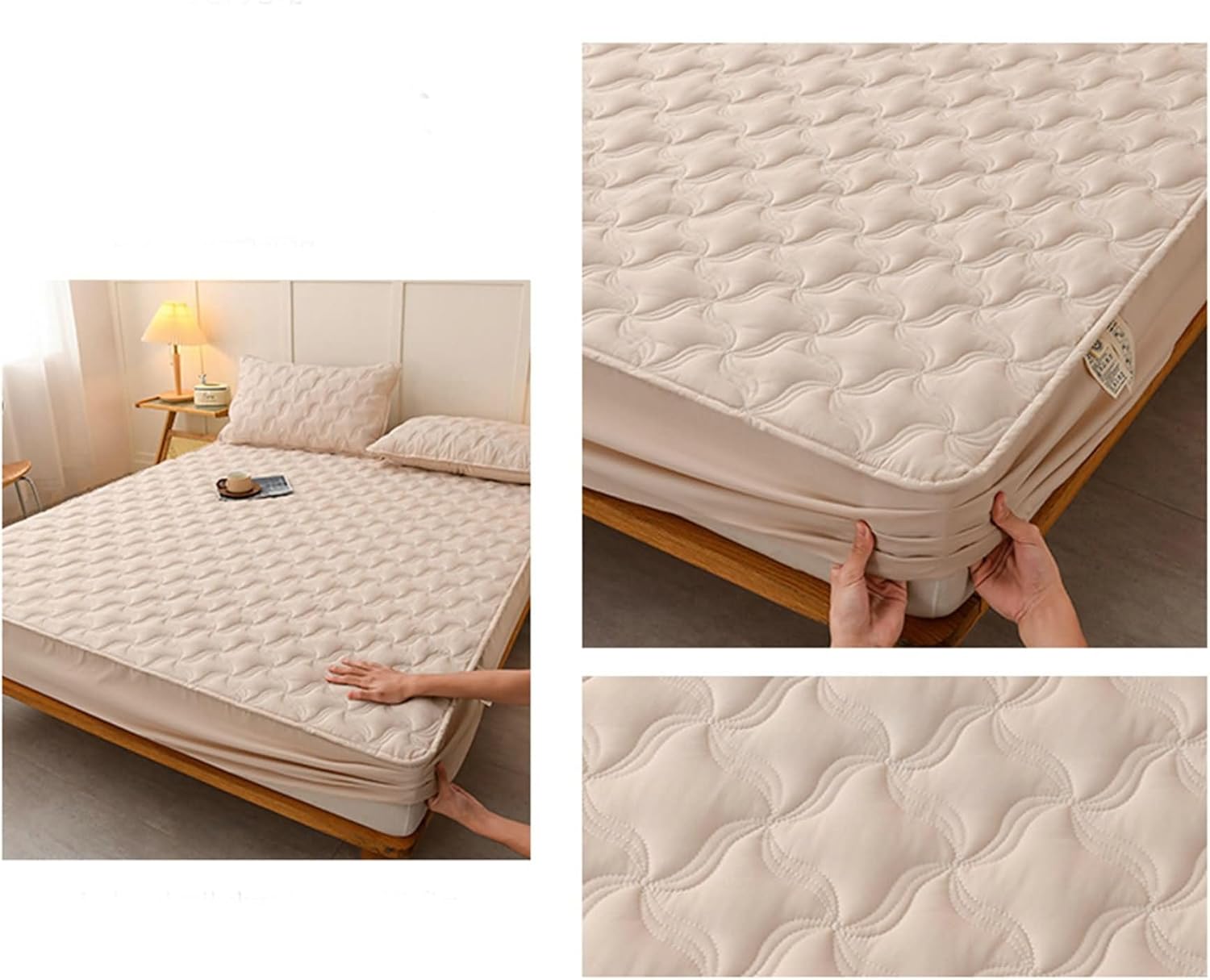 Beydodo Fitted Bed Sheets with Deep Pocket, Fitted Sheet 150x200cm Solid Khaki, Polyester Bedding Fitted Sheet for Dorm