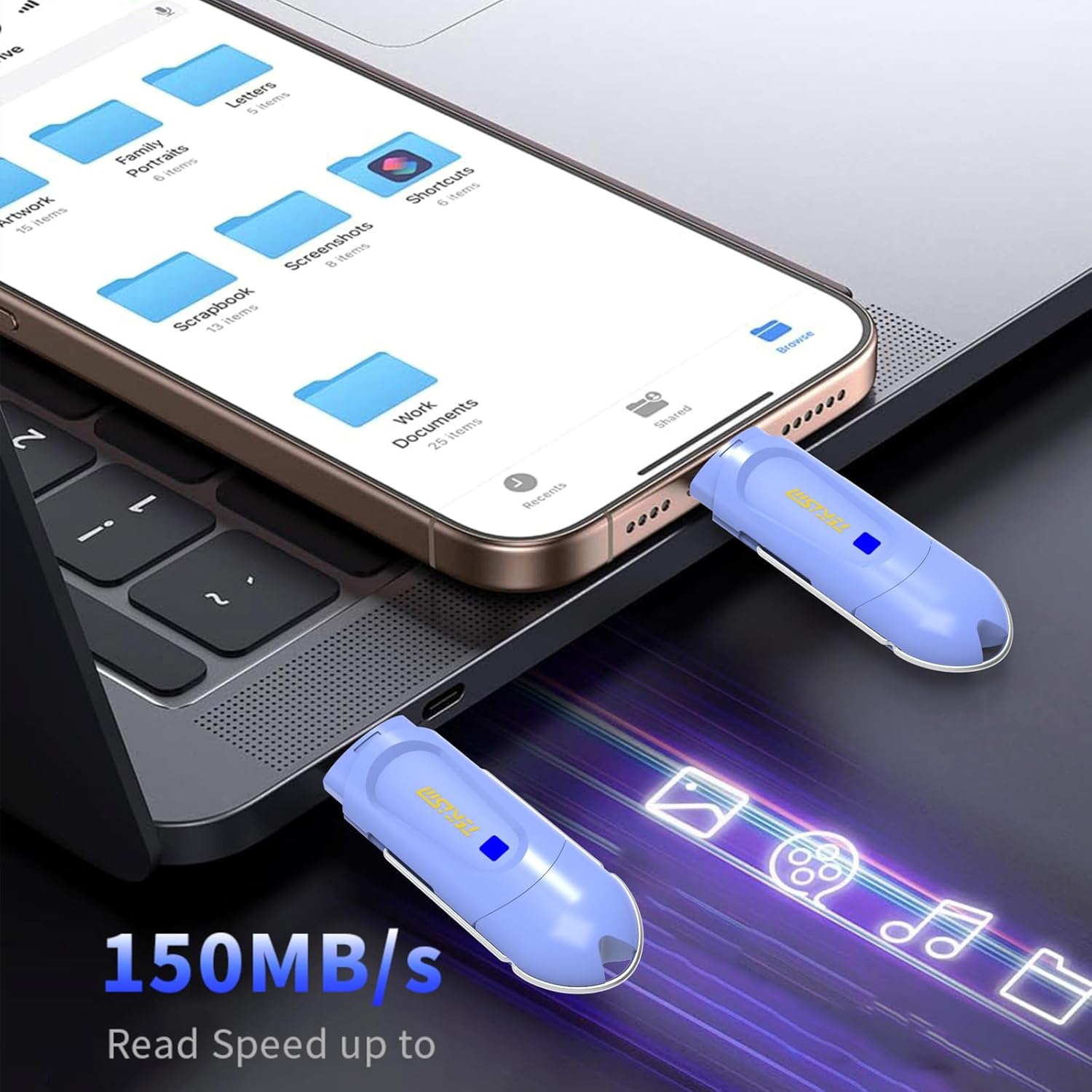Flex C 128GB 2 Pack Blue Type-C USB Flash Drives,Type-C,USB 3.1 Flash Thumb Drive,Swivel Design,USB Drive up to 150MB/s,External Data Storage Memory Stick Compatible with Computer/Laptop