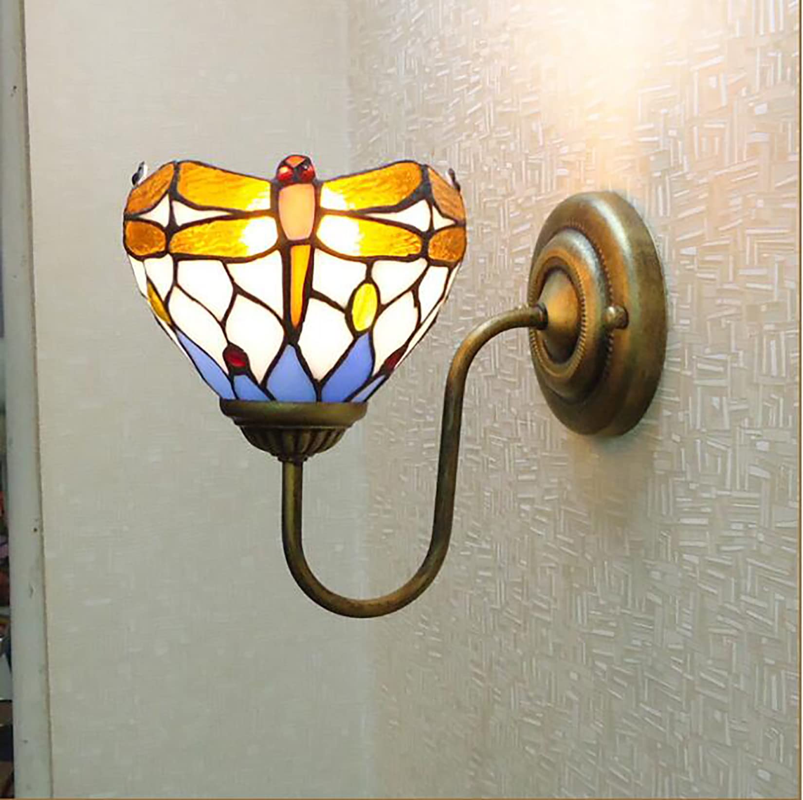 Applique murale style Tiffany vitrail libellule luminaire LED