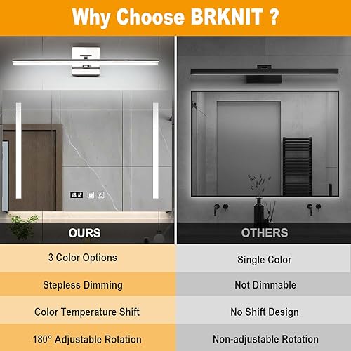 Miniatura 5 de Lámpara LED de tocador de baño de 24 pulgadas (3000 K4000 K6000 K, regulable), lámpara de baño moderna cromada sobre el espejo, barra de luz de