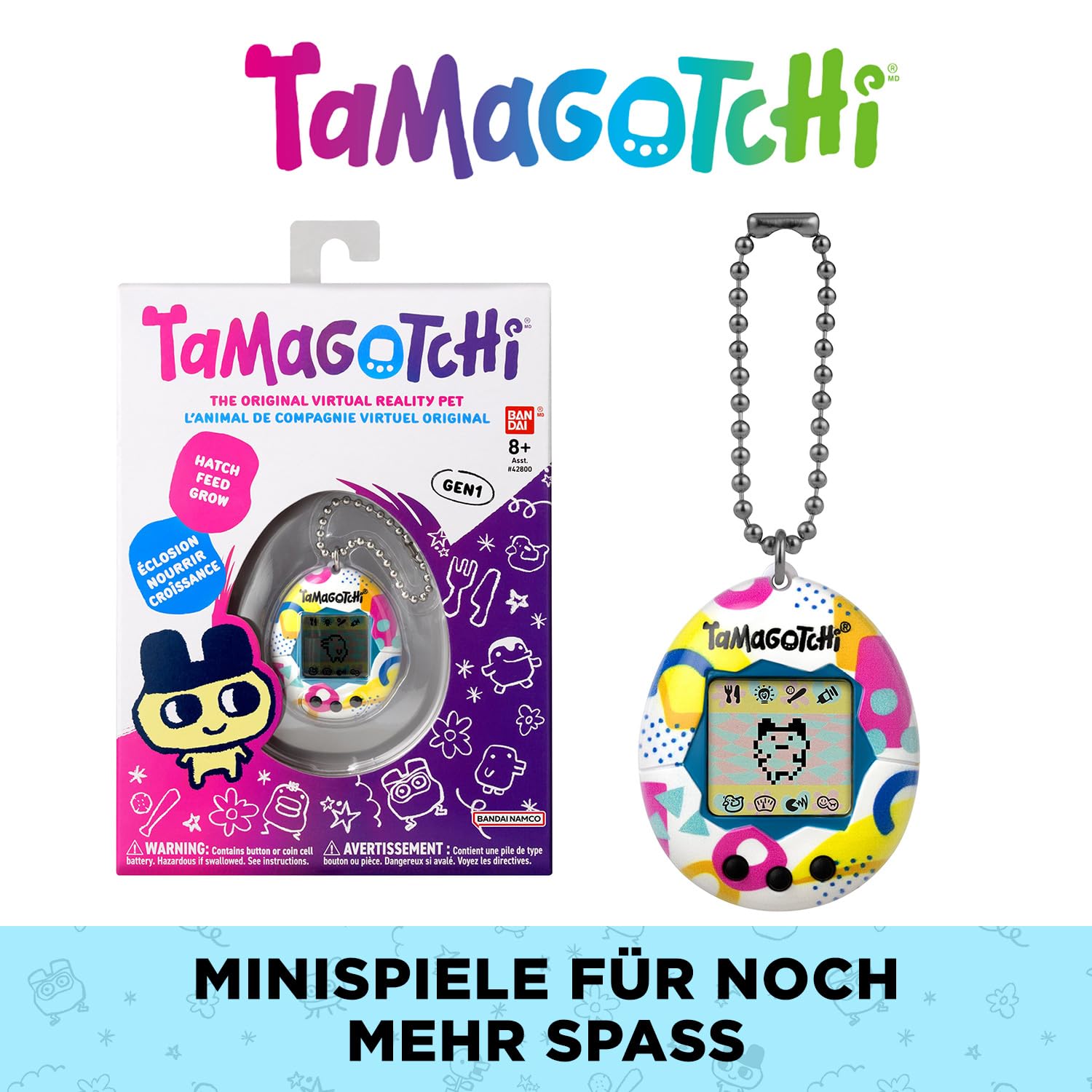 Tamagotchi Original – Bandai – Memphis Style – Elektronisches Virtuelles Haustier mit LCD‑Bildschirm auf Deutsch – Interaktives Spielzeug mit Minispielen – Spielzeug für Kinder ab 8 Jahren – 42957