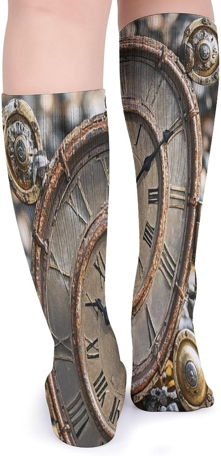 Rusty Steampunk Clock Crew Socks Cozy Casual Calf Socks Lightweight Long Work Sock Breathable Athletic Sock for Hiking Sports Running 5 Pairs