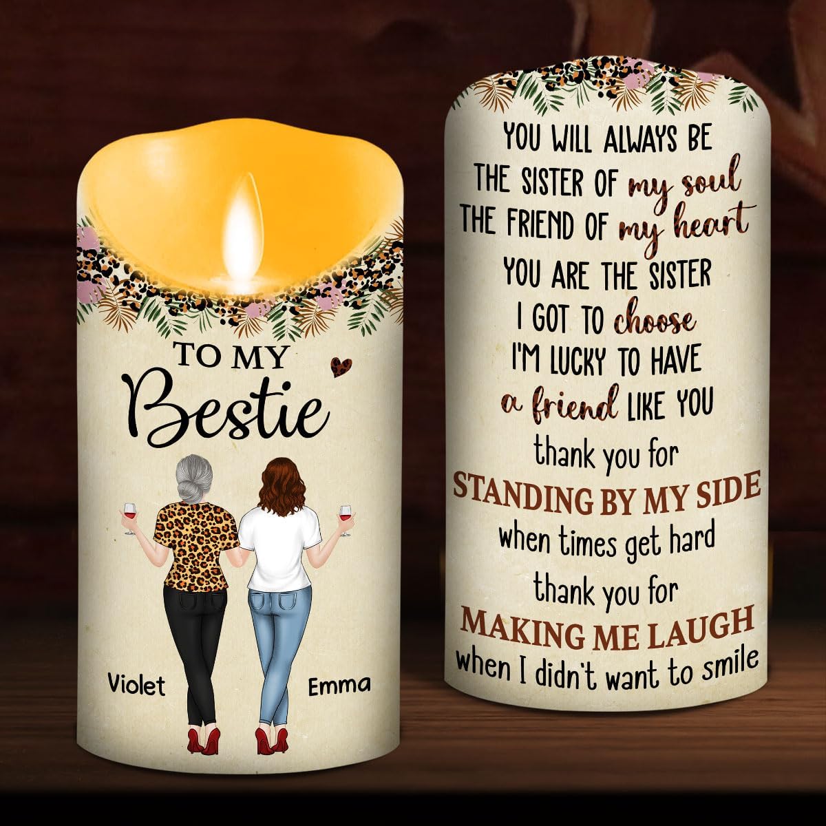 Wrappiness Best Friend Led Candle - Because of You I Laugh A Little Harder Personalized Led Light, Besties Forever Gift for Soul Sisters, Coworkers, Birthday Holiday Keepsake for Women