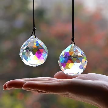 2PCS 4cm Ball Crystal Sun Catcher Prisms, stino Hanging Suncatchers with Glass Prism, Rainbow Maker for Windows, Home, Room, Garden Decor 1, Ball ABColor 2Pcs