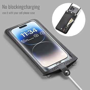 Cell Phone Purse Small Crossbody Bag for Women Men Leather Mini Shoulder Bag Wallet Case with Card Slots Neck Strap with Touch Screen Zipper Pocket for All Smartphones iPhone Samsung up to 7.5 Black