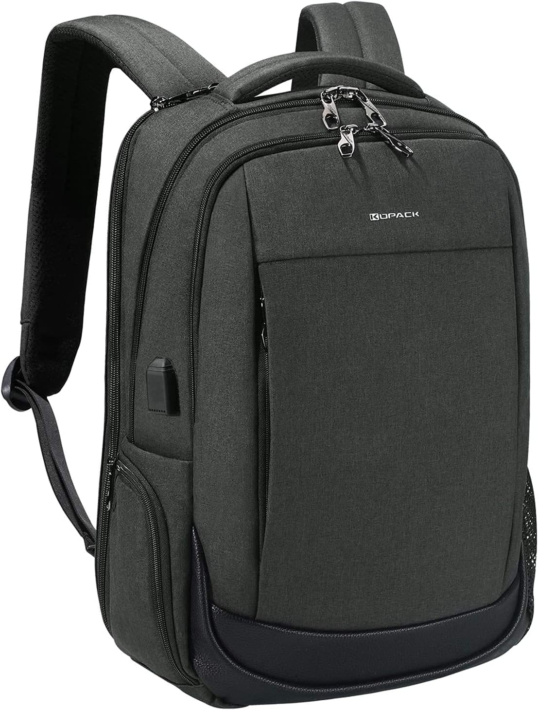 KOPACK Laptop Backpack 15.6 Inch with Quick Access Laptop Slot / Removable USB Charger Port Deluxe Business Backpack Water Resistant Travel Rucksack for Men Women School Commuter Black