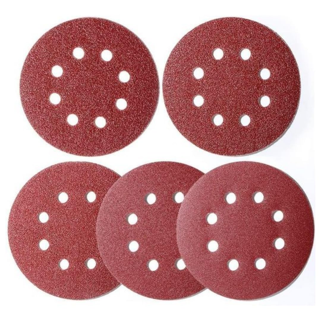 100 Pcs 125mm Sanding Discs P240 Grit, 5 Inch 8 Hole Hook and Loop Sanding Pads for Random Orbital Sander | Ideal For Wood, Metal, Paint And More