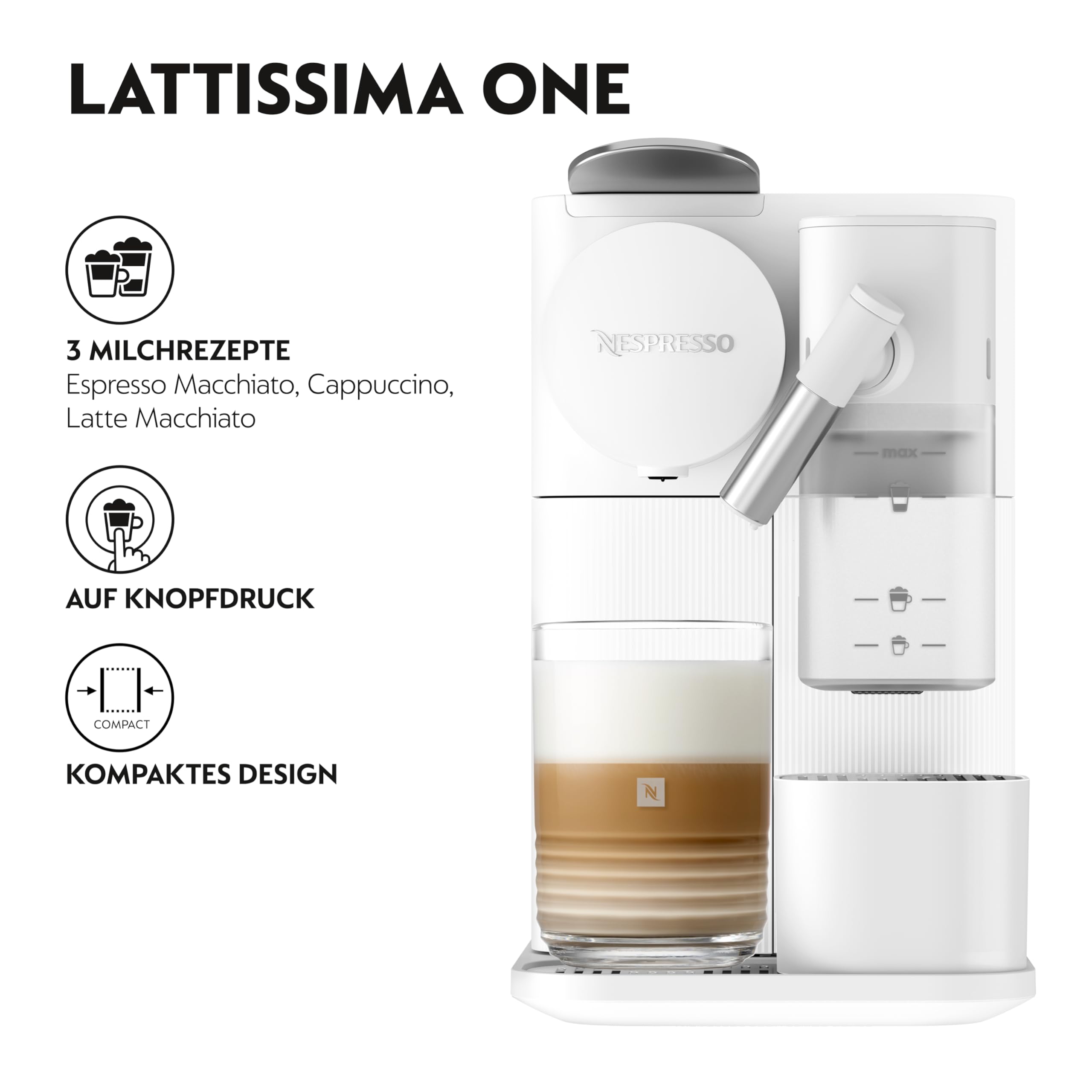 De'Longhi Nespresso Lattissima One Kaffeemaschine, Porcelain White, EN510.W