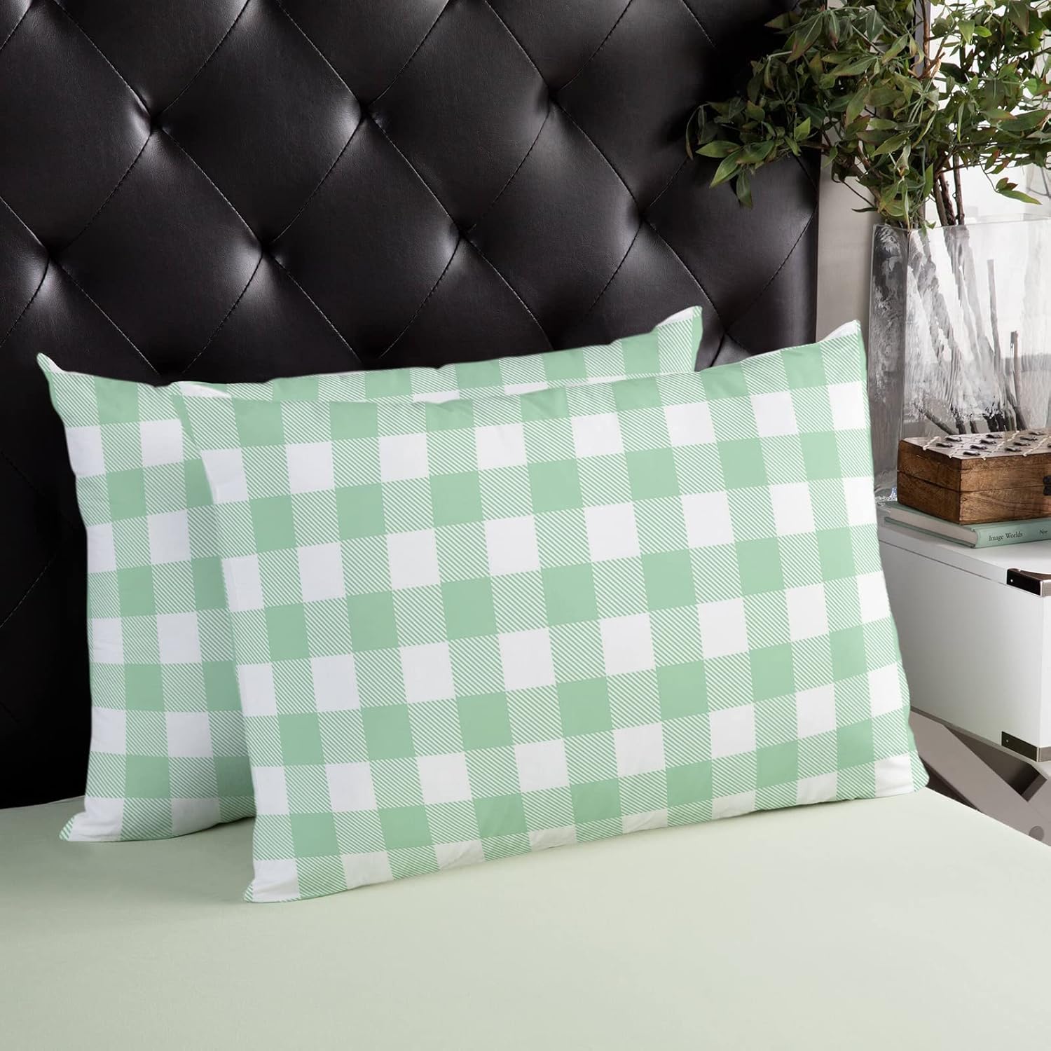 T&H XHome Pillow Covers 24x36 Inch - Body Pastoral Style Light Green Lattice Soft Brushed Microfiber Pillowcases with Hidden Zipper Closure Bed Pillow Shams for Bedroom Sofa Car