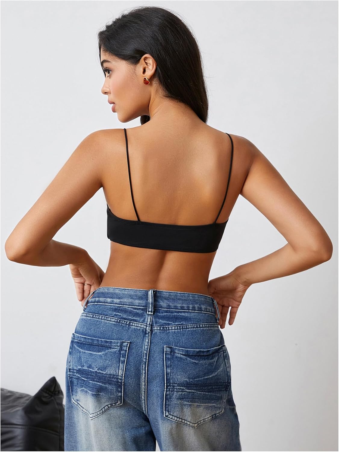 MakeMeChic Women's Square Neck Sports Bra Spaghetti Strap Wireless Square Back Workout Bra Crop Tops - Image 3