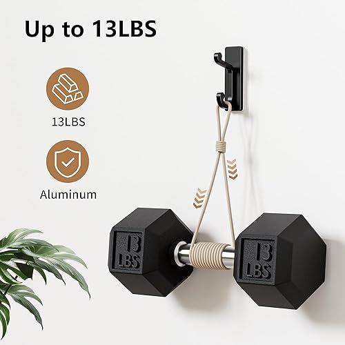 Miniatura 6 de Ganchos de pared autoadhesivos negros, ganchos adhesivos para montaje en pared, soporta 13 libras para ropa, toallas, batas, llaves, ganchos dobles