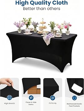 Utopia Kitchen Spandex Table Cloth 1 Pack [4FT, 48Lx30Wx30H Inch, Black]
