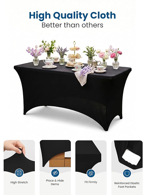 Utopia Kitchen Spandex Tablecloth 2 Pack [4FT, Black] Tight, Fitted, Washable and Wrinkle Resistant Stretch Table Cloth Rectangle Cover for Trade Show, Weddings & Parties [48Lx30Wx30H Inch] by Utopia Kitchen - Image 5