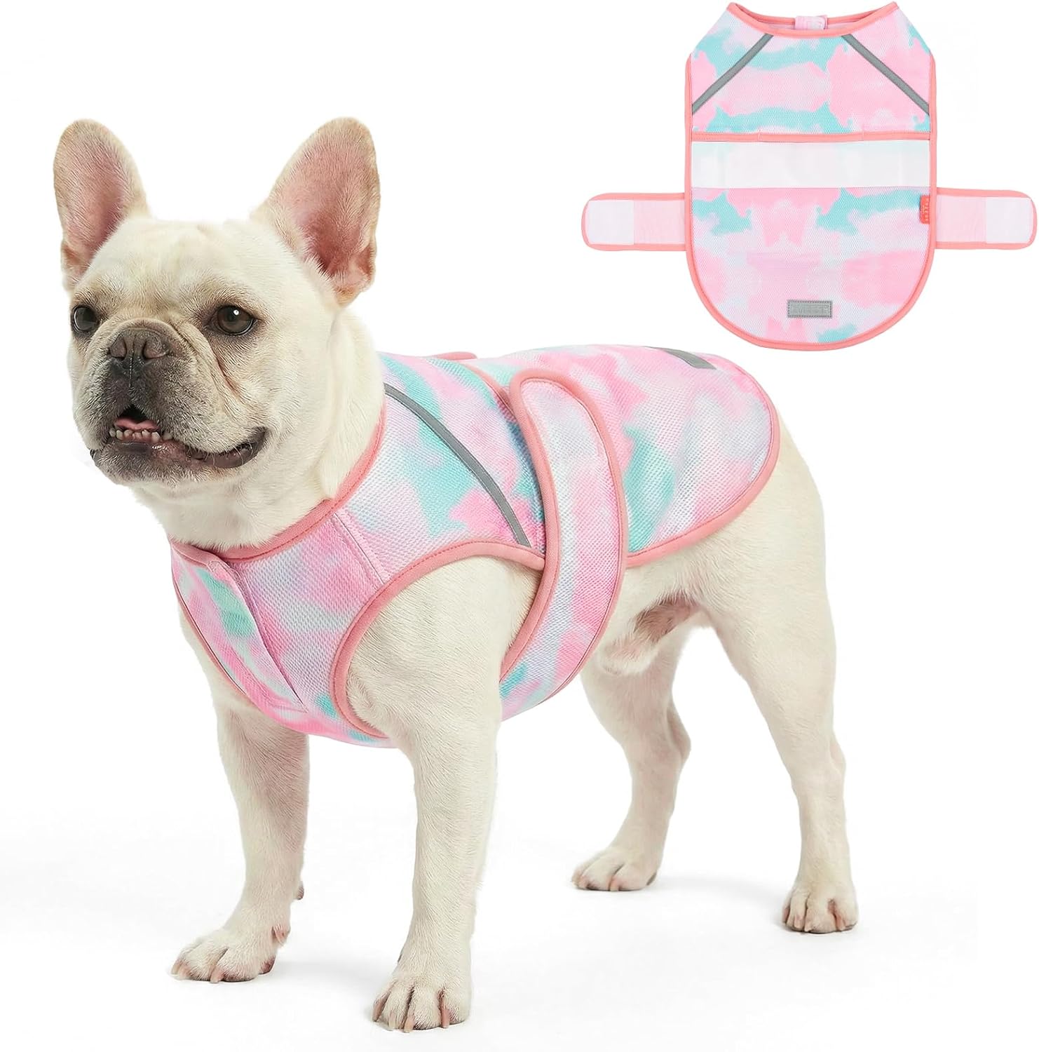 KYEESE Dog Cooling Vest, Lightweight Dog Cooler Jacket, 3D Breathable Mesh Pet Cooling Shirts for Summer with Reflective Stripe, Sun Protection Pet T Shirt for Beach, Hiking, Walking, Pink, S
