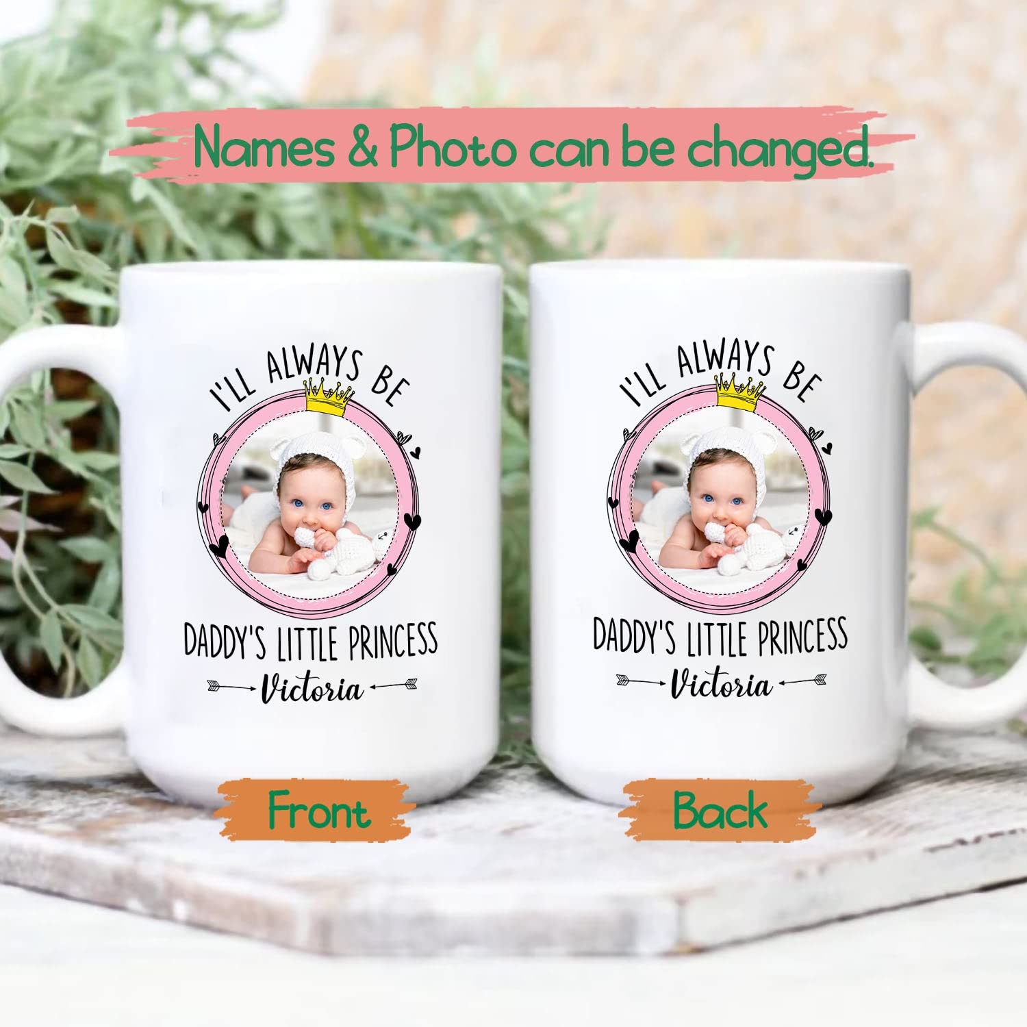 Personalized Photo Frame Name Baby Girl Coffee Mug Gift For Dad Father, I'll Always Be Daddy's Little Princess Coffee Cup 11 15 Oz, Custom Photo Baby Girl Mug For Fathers Day, Photo Baby Cup Dad Gift