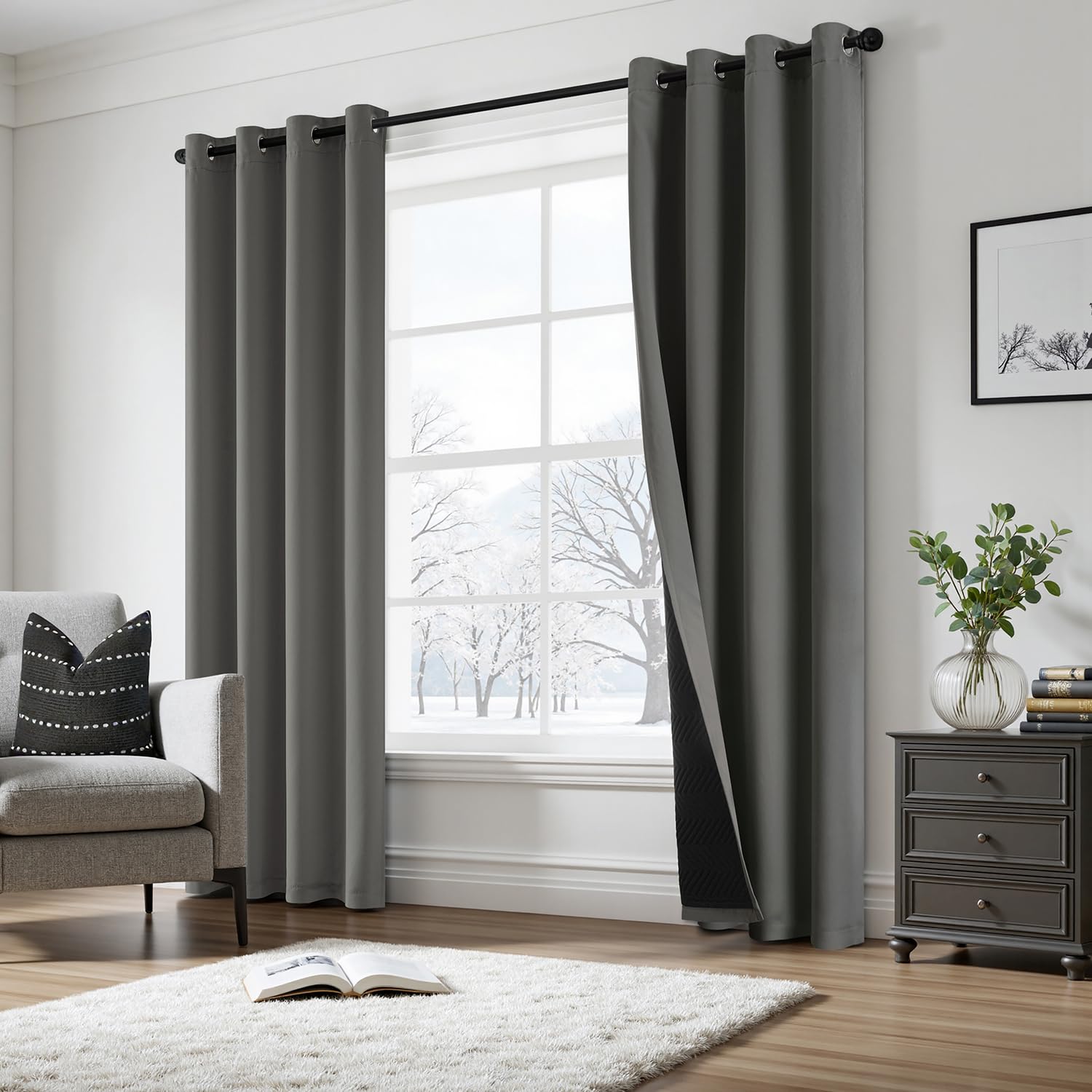 MIULEE Tenda Tenda Termica 1 Pezzo 132x225 cm Grigio | Tenda Termica Doppio Strato con Anelli, Isolante Freddo/Caldo, Oscurante e Antivento per Porte Interne in Inverno