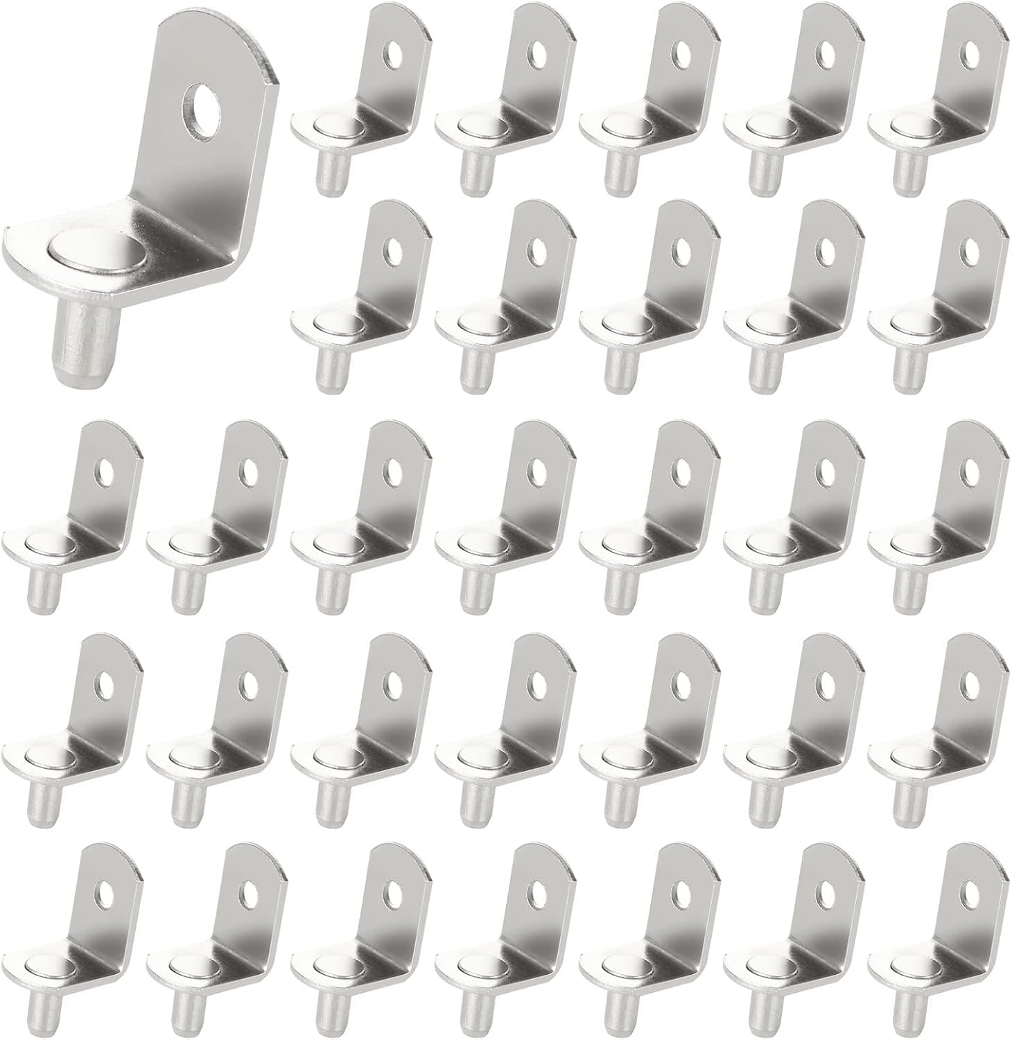 WOPPLXY 100 Pcs Shelf Support Pegs, 5mm Shelf Pegs Shelf Pins, Cabinet Adjustable Shelf Brackets Peg with Rubber Sleeve, L-Shaped Clips for Kitchen Bookcase Cabinet Furniture Support(Silver)