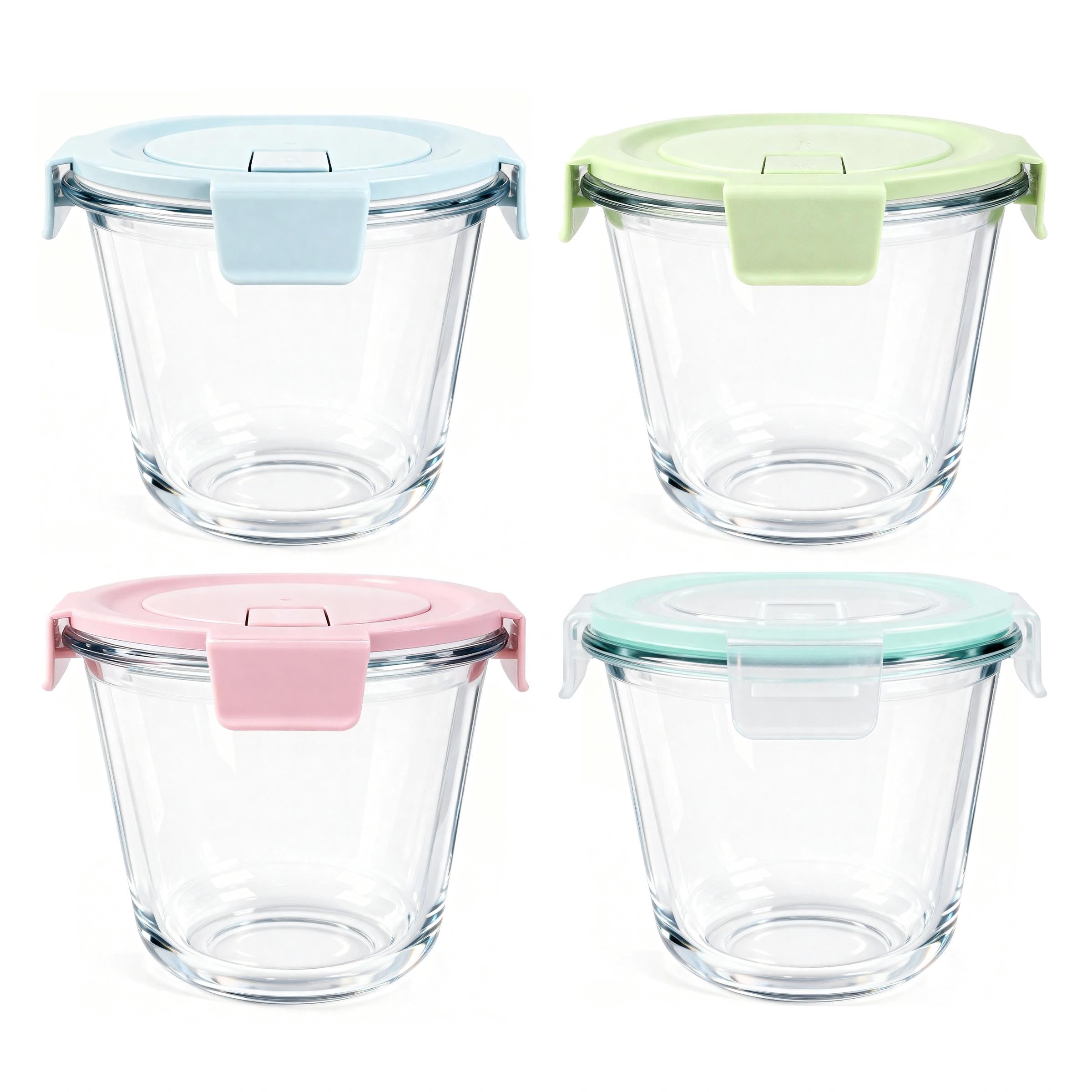 LUKDNEEY 4PCS Round Glass Soup Containers with Lids, 700ml Reusable Airtight Lunch Bowls Boxes, Small Food bowls for Soup, Lunch, Salad, Leftovers
