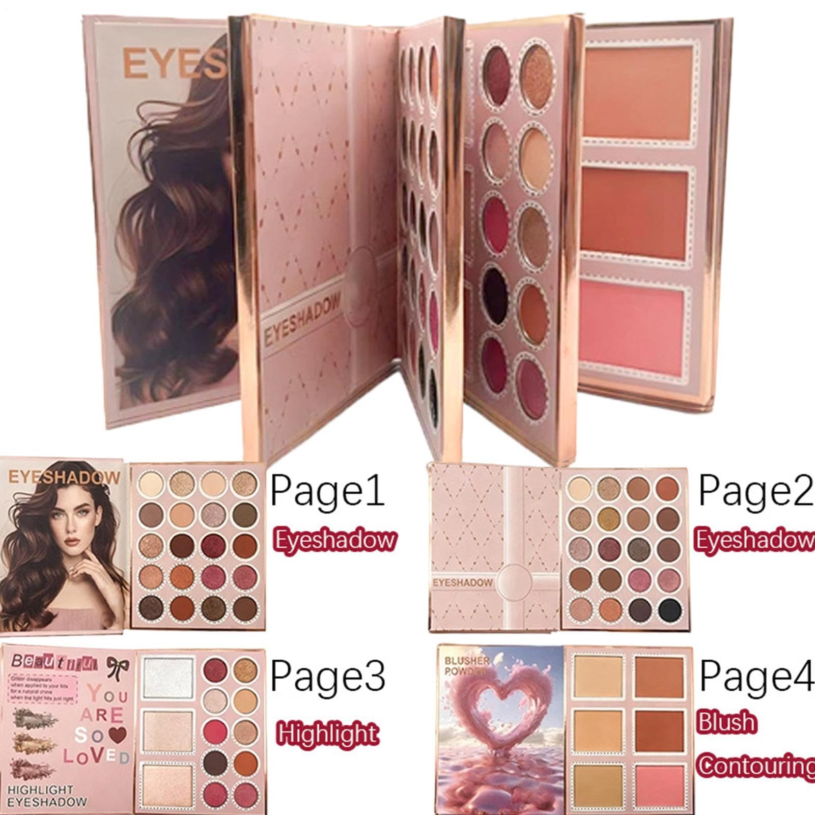 Libro Palette Per Trucco | Prodotto Trucco Multifunzionale,Illuminante Viso A Lunga Durata | Studenti Principianti Professionisti Artisti Sposse Amanti Bellezza Routine Feste